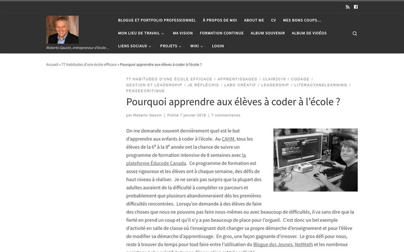 Apprendre pour la vie : Pourquoi apprendre aux élèves à coder à l'école ? (Roberto Gauvin)